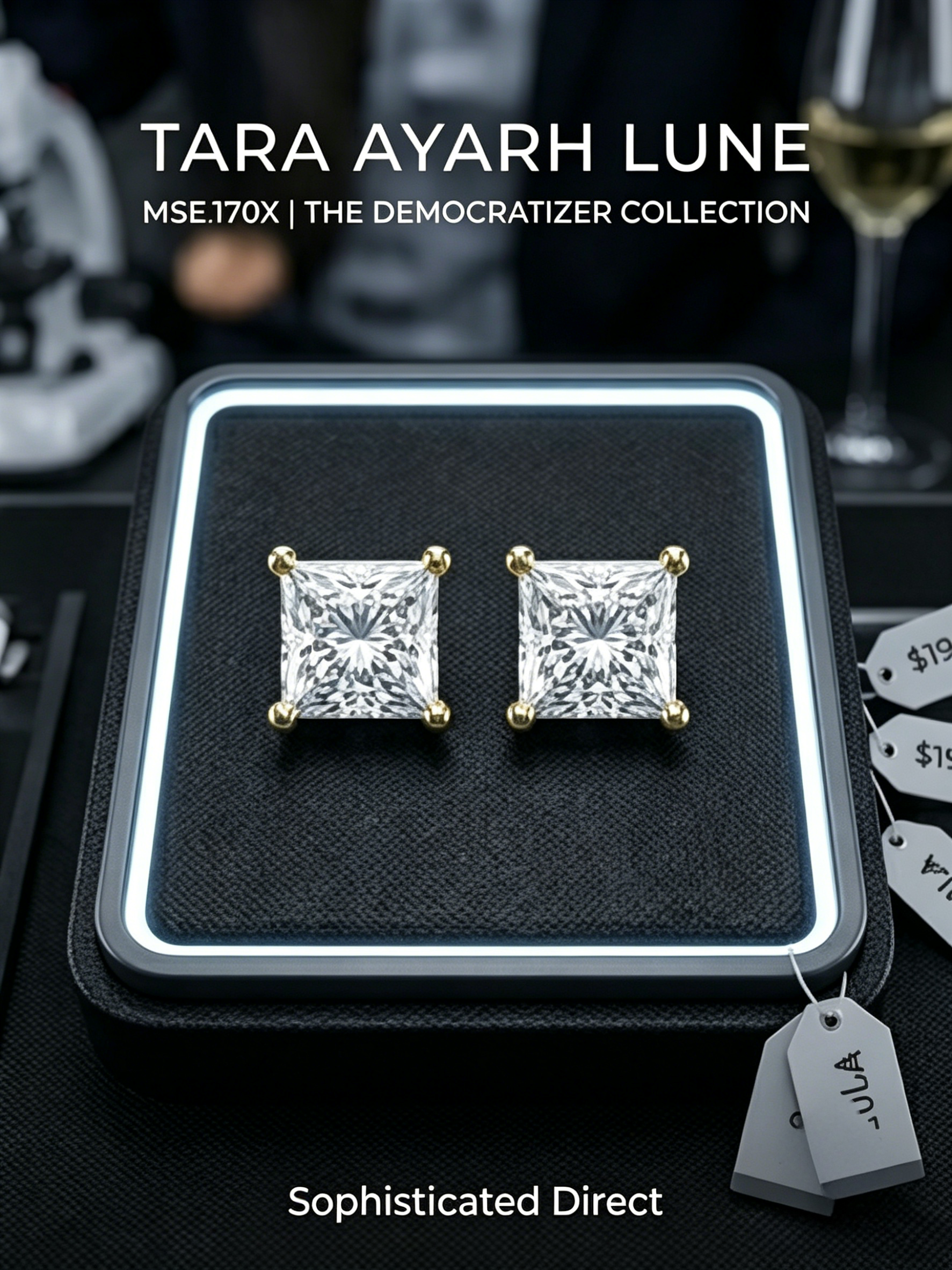 MSE.170 TARA AYARH LUNE | 2.0ctw Princess-Cut Moissanite Stud Earrings in S925 Sterling Silver | Classic & 18K Gold Finish Editions