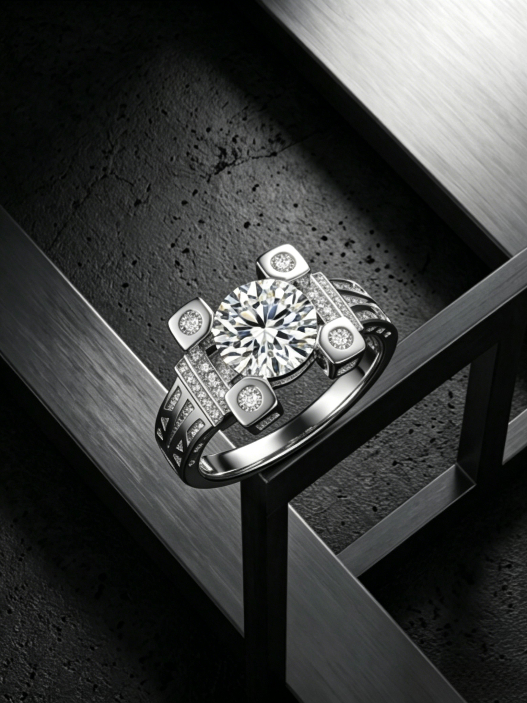 MSR.054 Modern Fortress Solitaire | 6.5mm Round Moissanite with Quad-Corner Pavé Frame | TARA AYARH LUNE