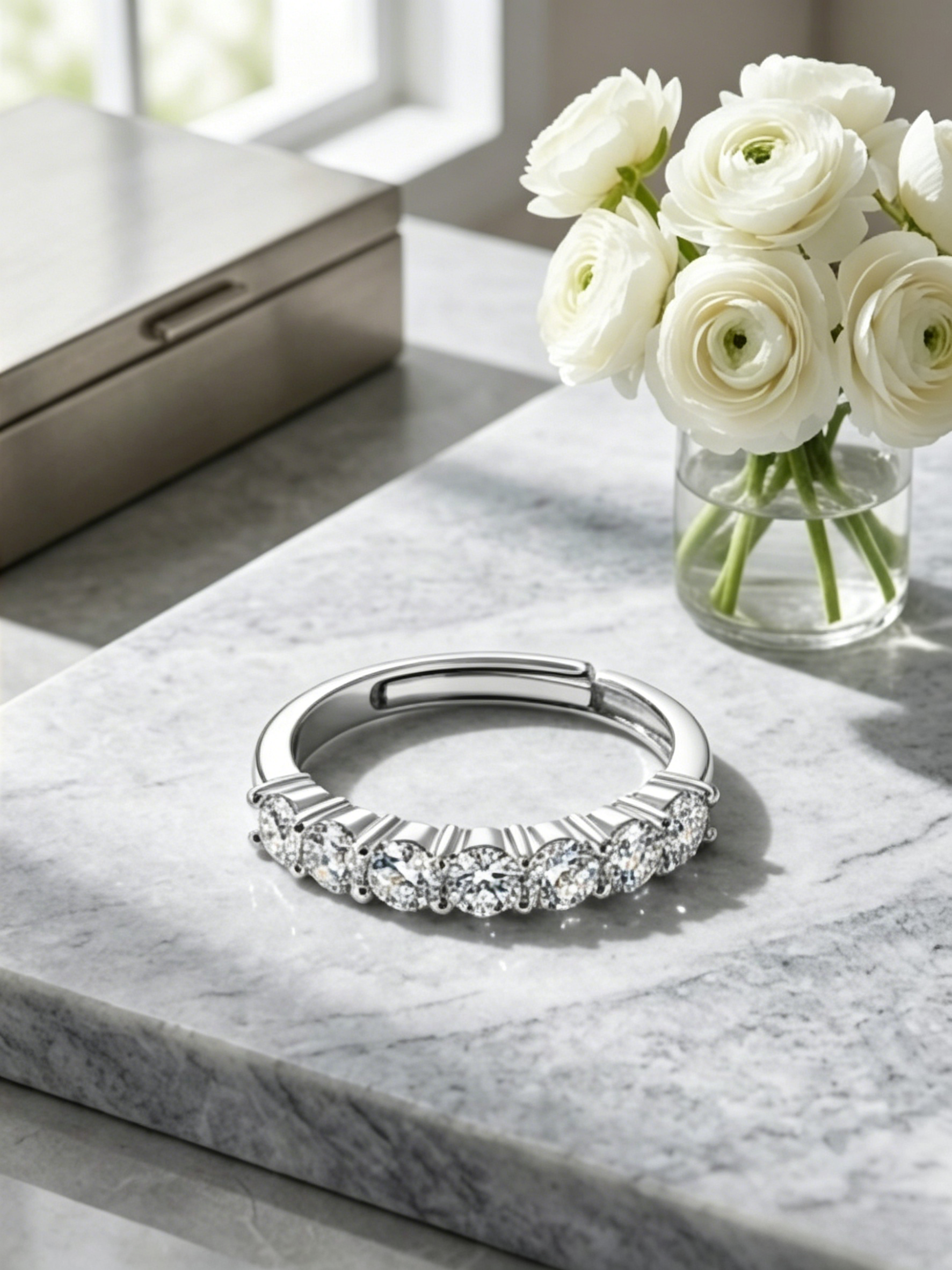 MSR.056 Seven-Stone Anniversary Band | 3.0mm Round Moissanite in Shared-Prong Setting | TARA AYARH LUNE