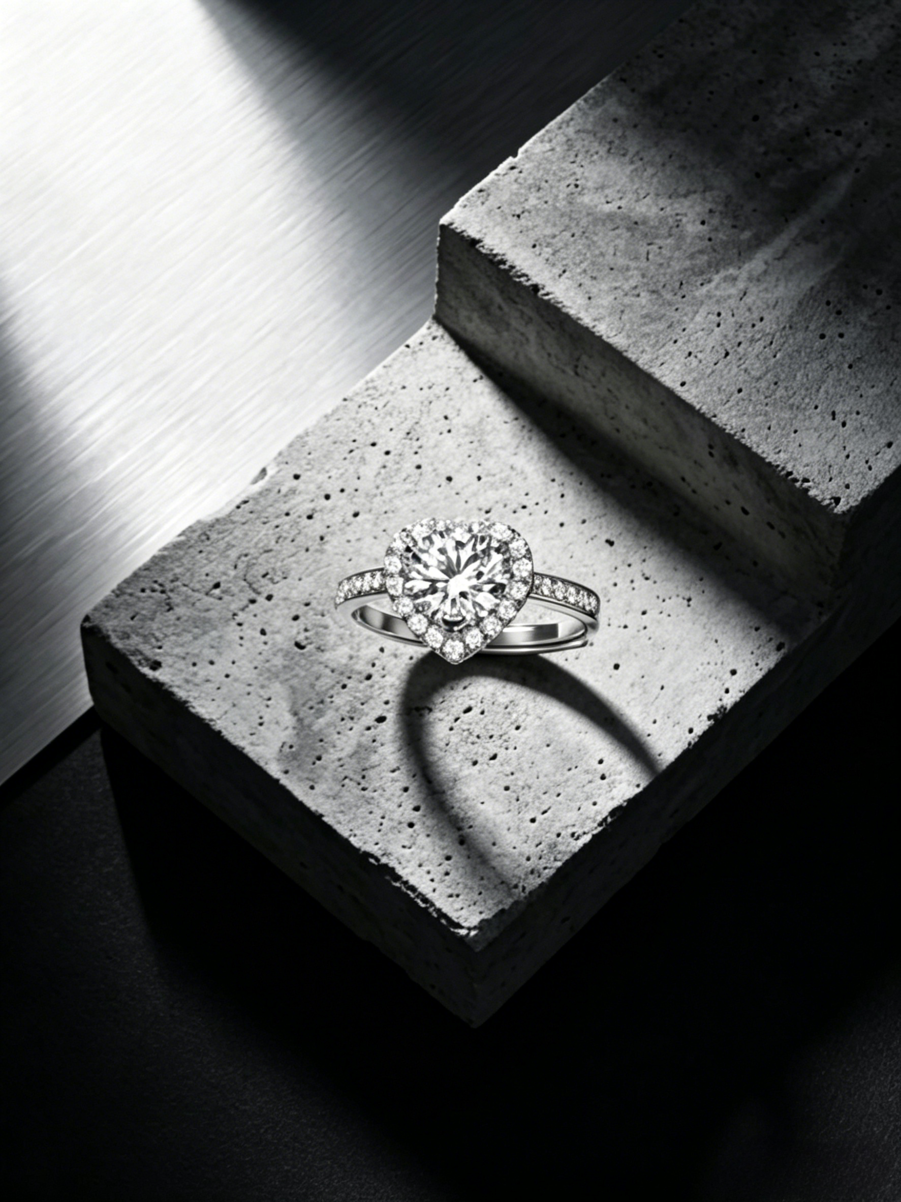 MSR.080 Sweetheart Statement Ring | 6.5mm Round Moissanite with Heart-Shaped Pavé Border | TARA AYARH LUNE