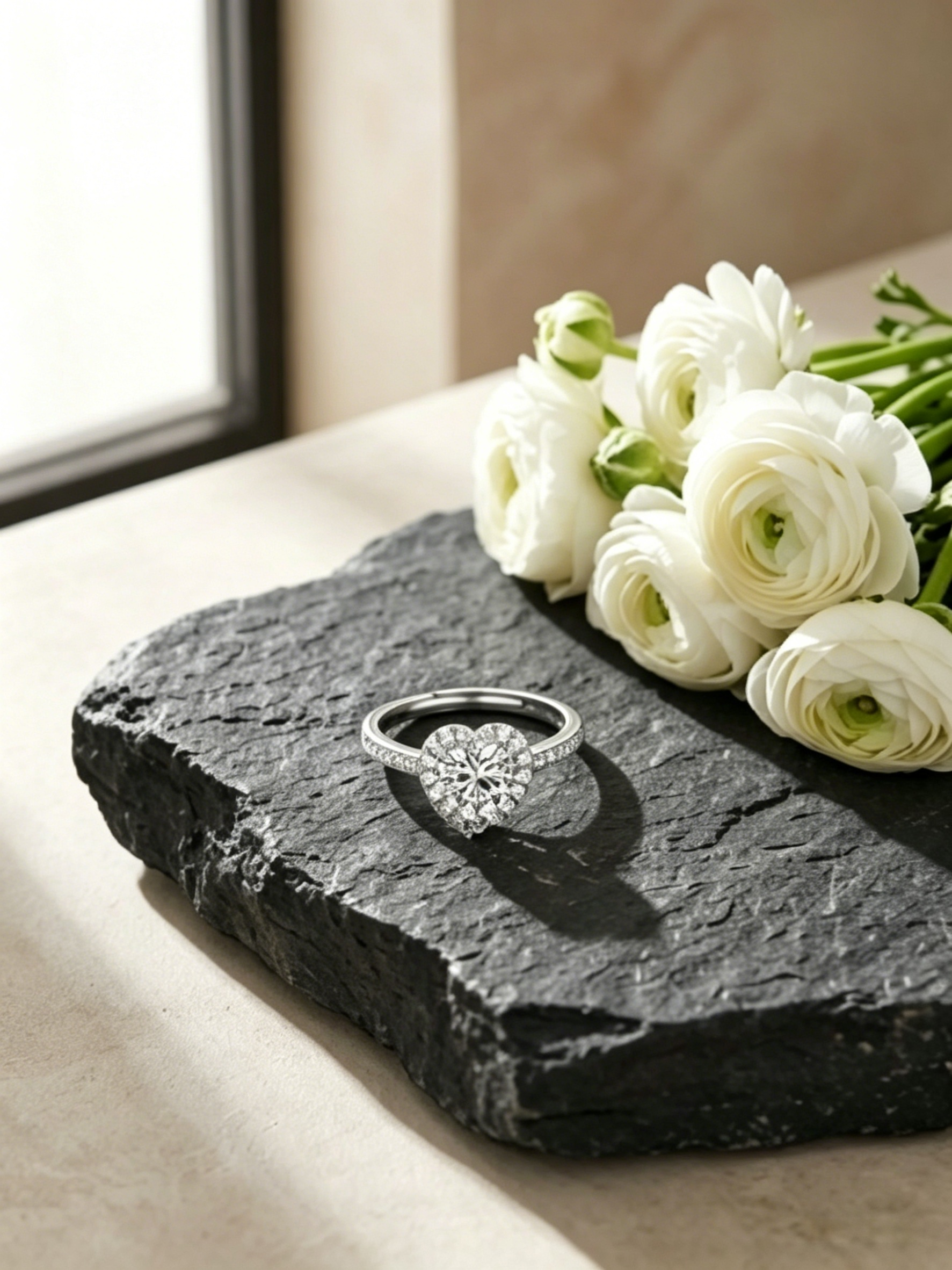 MSR.080 Sweetheart Statement Ring | 6.5mm Round Moissanite with Heart-Shaped Pavé Border | TARA AYARH LUNE