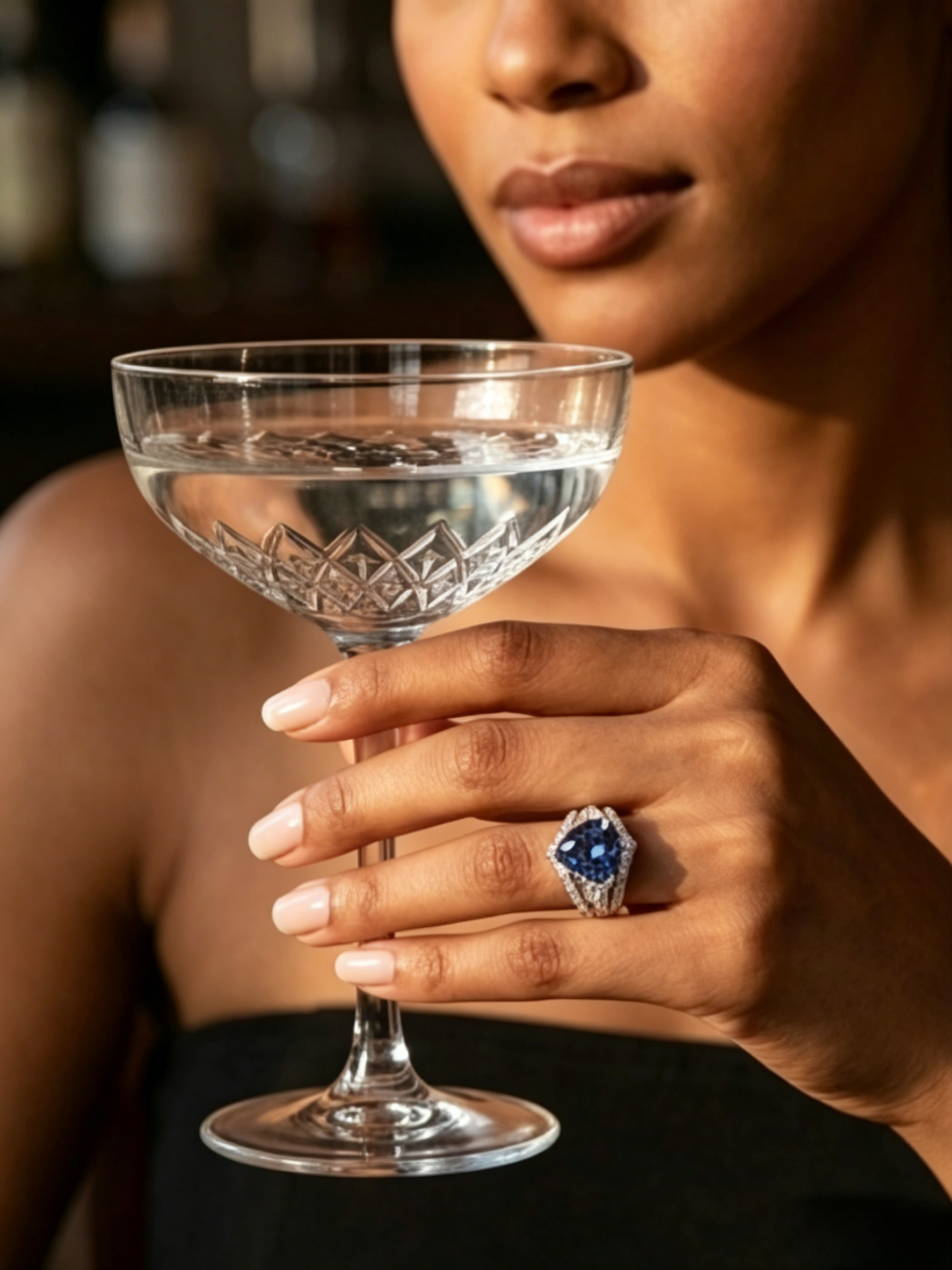 MSR.297 series | Geometric Trillion Blue & Green Moissanite Ring | Dual-Layer Pavé Masterpiece