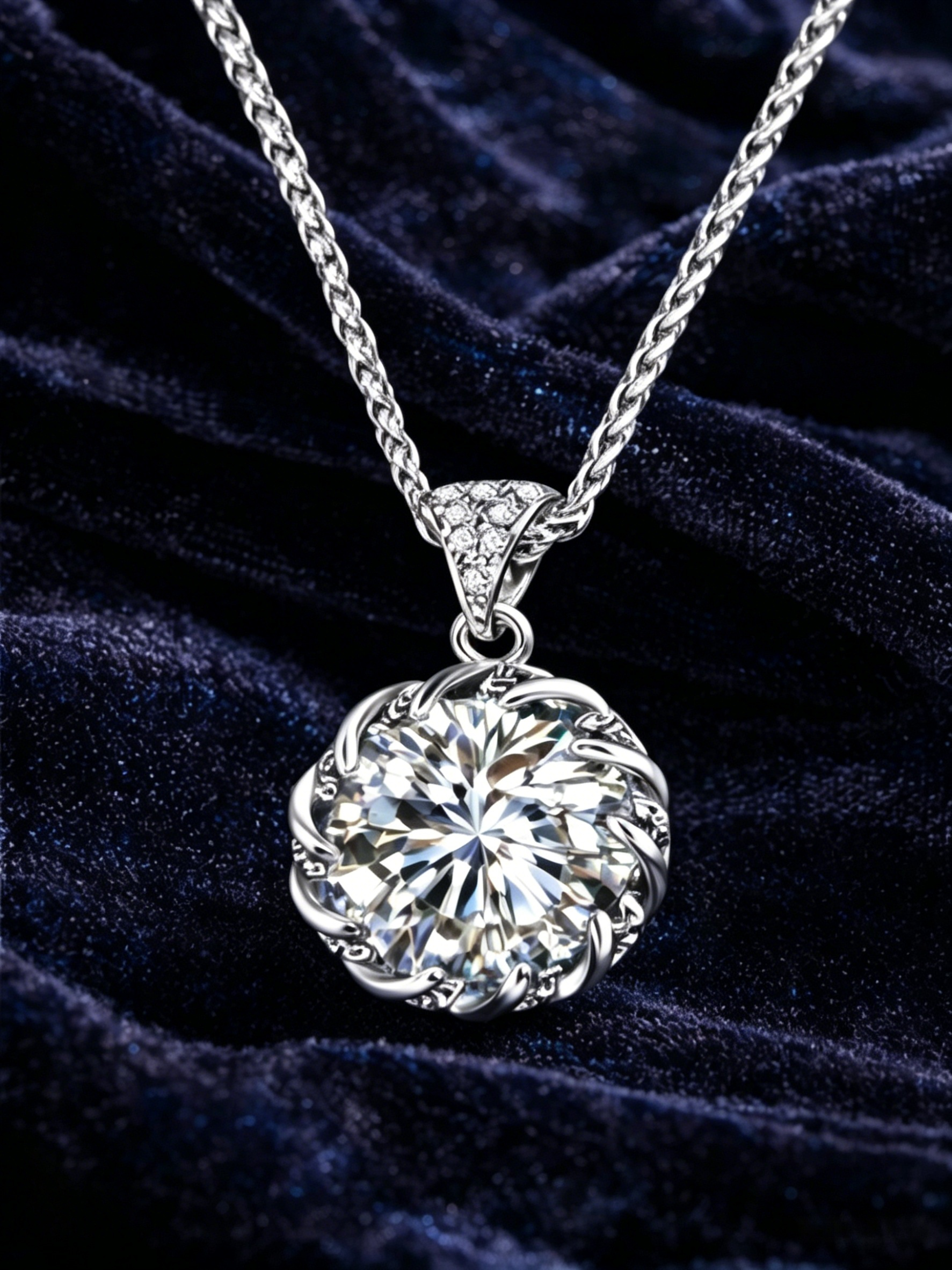 MSD.294|3 Carat Round Brilliant Moissanite Pendant Necklace – Classic Solitaire Design, 925 Sterling Silver | Engineered Diamond Alternative