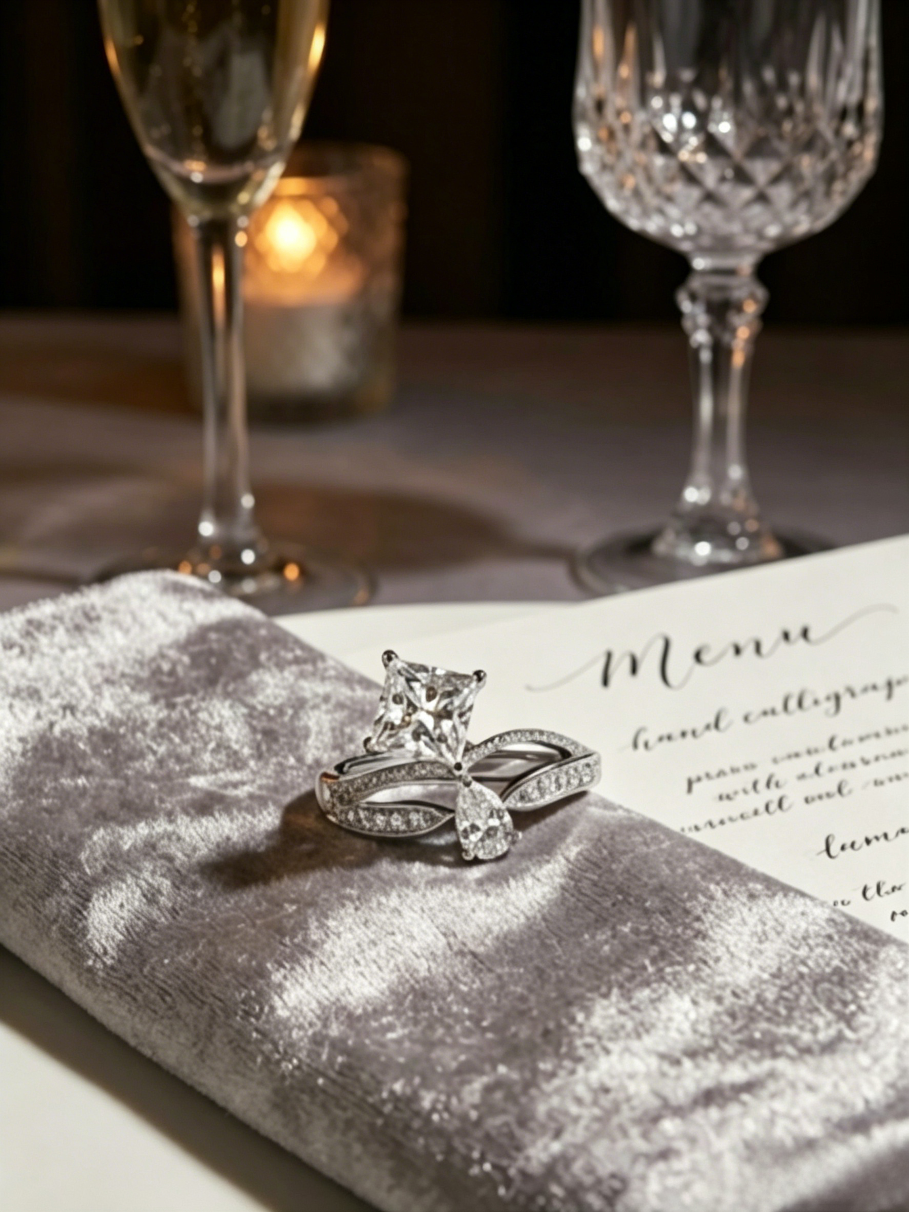 MSR.081 Asymmetrical Geometric Ring | 5.5mm Princess Moissanite with Pear-Cut Detail | TARA AYARH LUNE