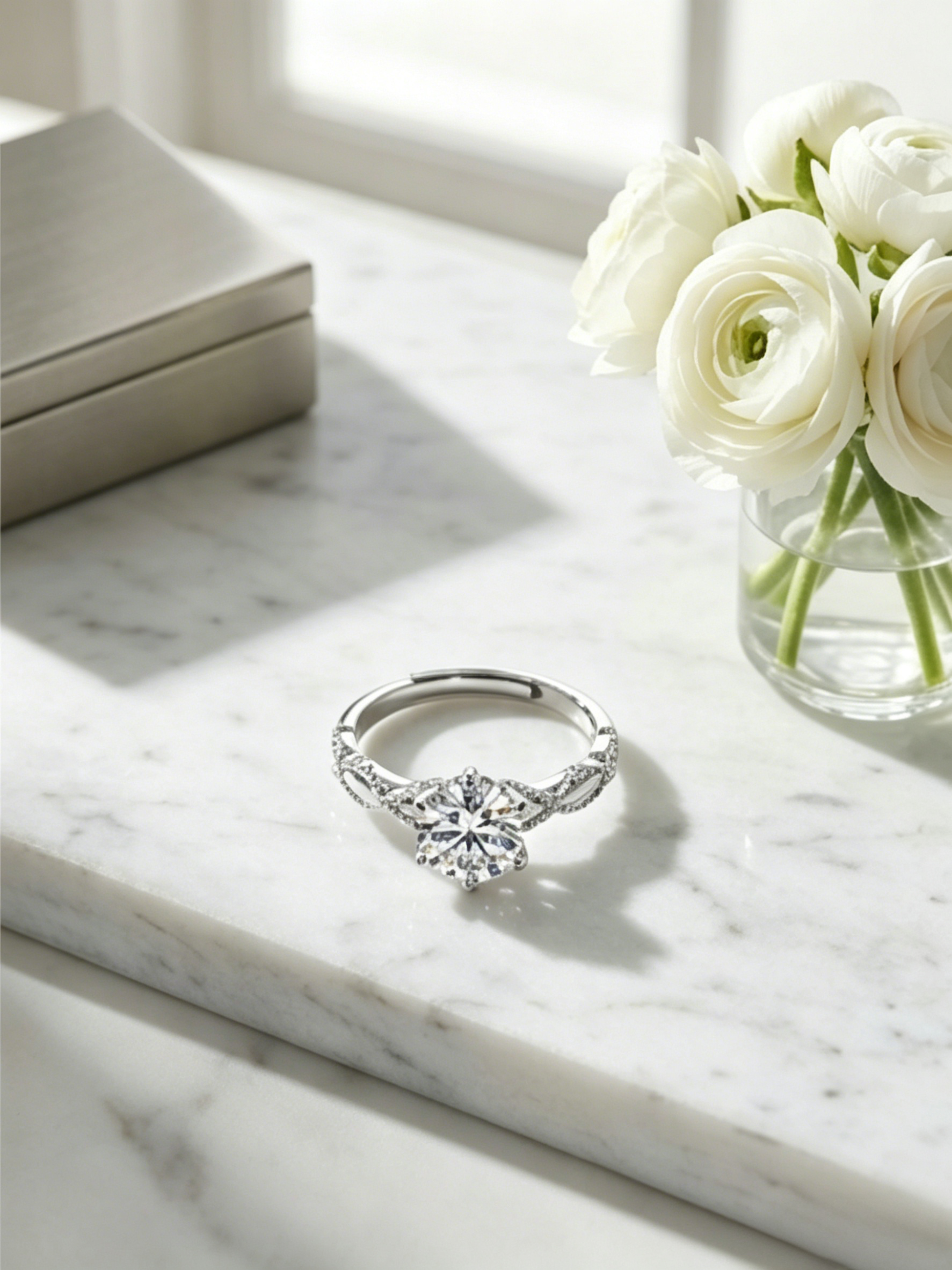 MSR.090 Ethereal Nature-Inspired Ring | 6.5mm Round Moissanite with Milgrain Vine Detailing | TARA AYARH LUNE