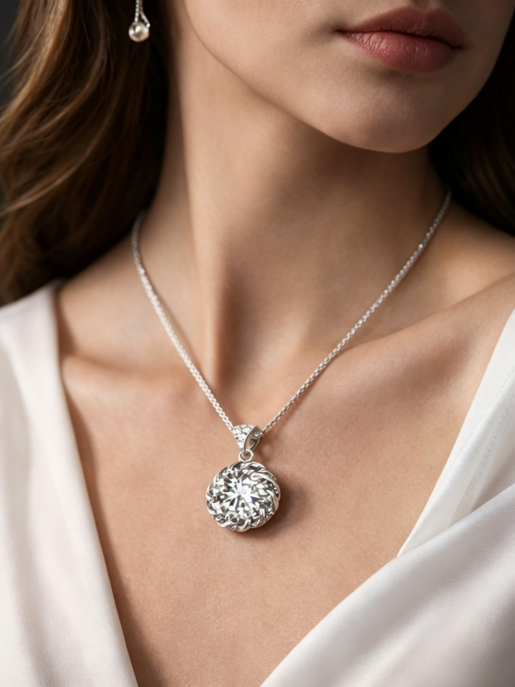 MSD.294|3 Carat Round Brilliant Moissanite Pendant Necklace – Classic Solitaire Design, 925 Sterling Silver | Engineered Diamond Alternative