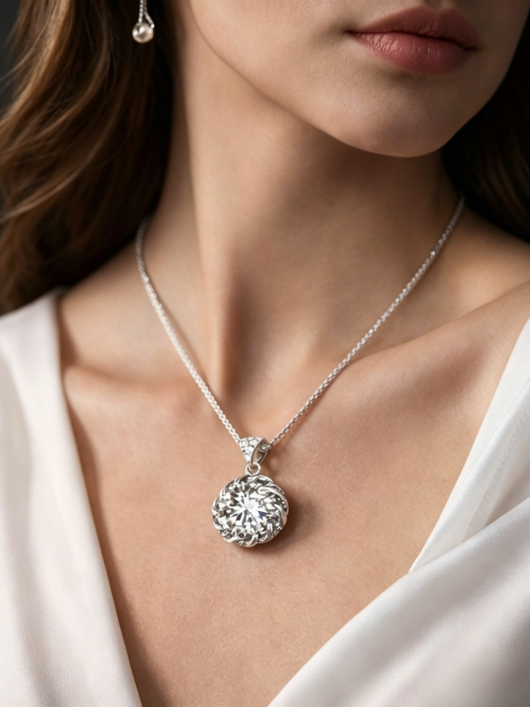 MSD.294|3 Carat Round Brilliant Moissanite Pendant Necklace – Classic Solitaire Design, 925 Sterling Silver | Engineered Diamond Alternative