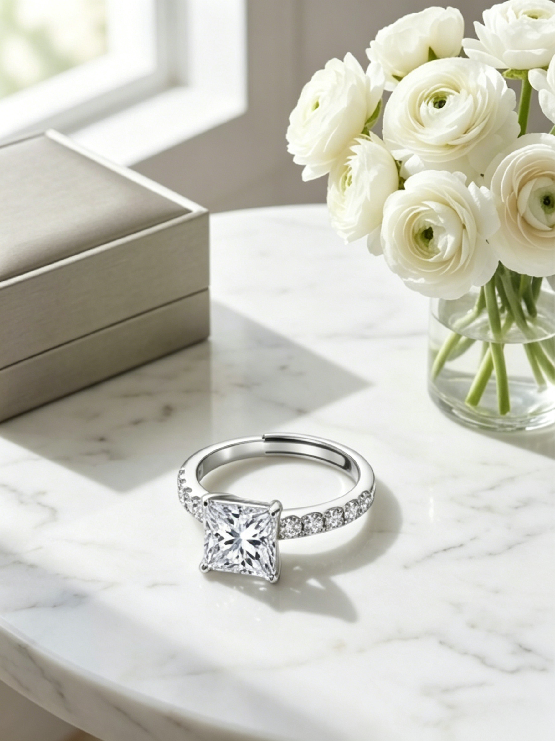 MSR.203 Modern Princess Solitaire | 5.5mm Moissanite with Shared-Prong Pavé Accents | TARA AYARH LUNE