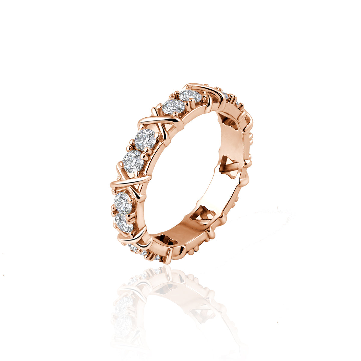 AppletreesAndHeart™ | [双运] 福慧交响 - 玫瑰金交叉莫桑石排戒 | [Shuang Yun] The Harmony of Wisdom - Rose Gold Cross Band