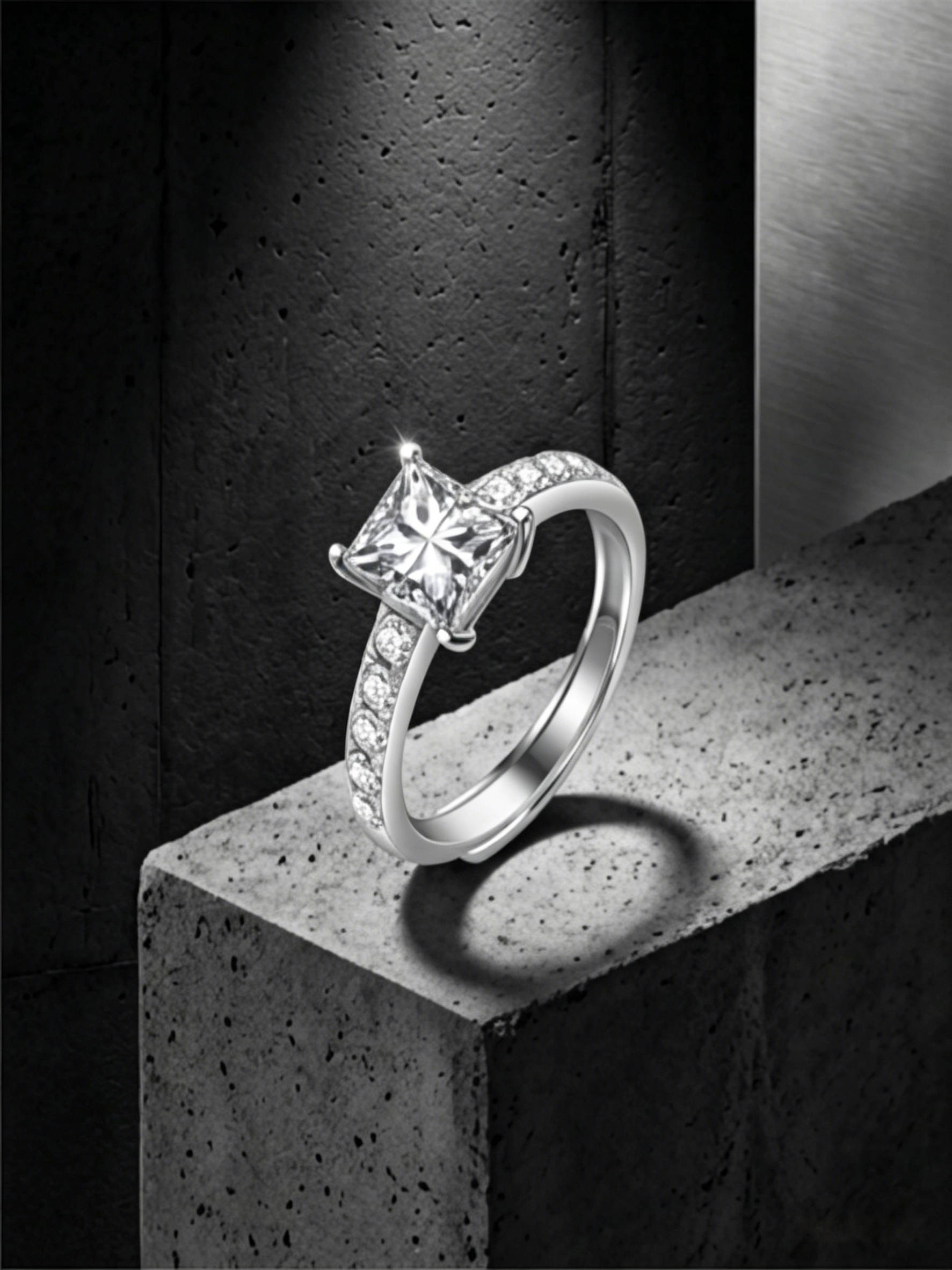 MSR.203 Modern Princess Solitaire | 5.5mm Moissanite with Shared-Prong Pavé Accents | TARA AYARH LUNE