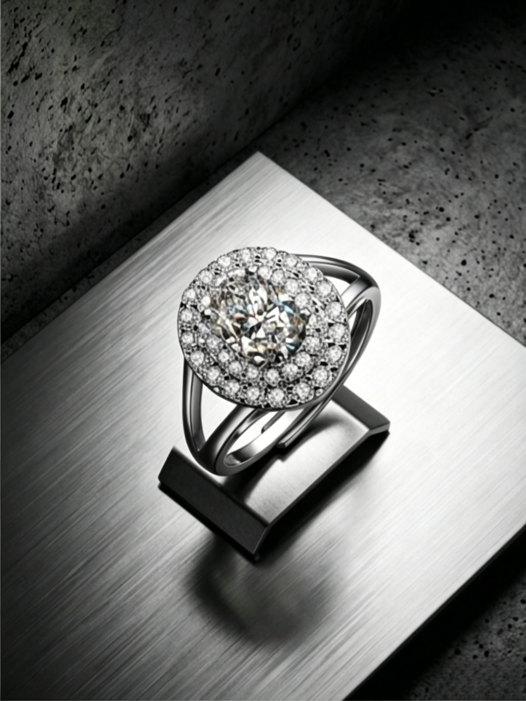 MSR.306 Majestic Oval Statement Ring | 5x7mm Moissanite with Double Micropavé Halo | TARA AYARH LUNE