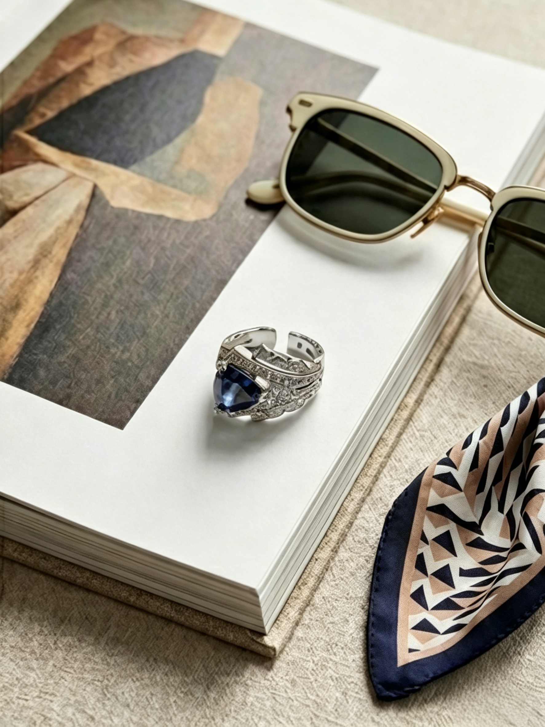 MSR.297 series | Geometric Trillion Blue & Green Moissanite Ring | Dual-Layer Pavé Masterpiece