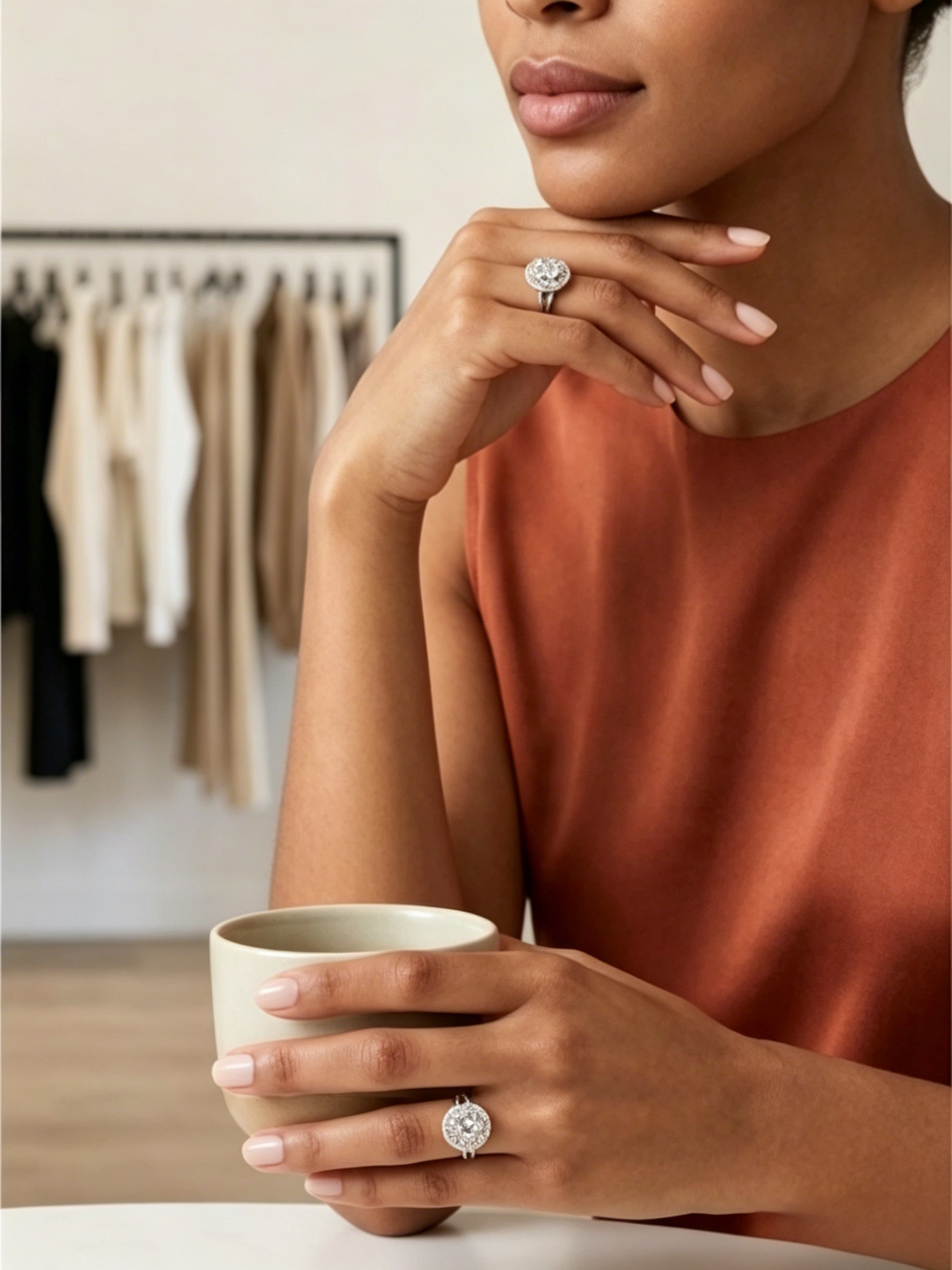 MSR.306 Majestic Oval Statement Ring | 5x7mm Moissanite with Double Micropavé Halo | TARA AYARH LUNE