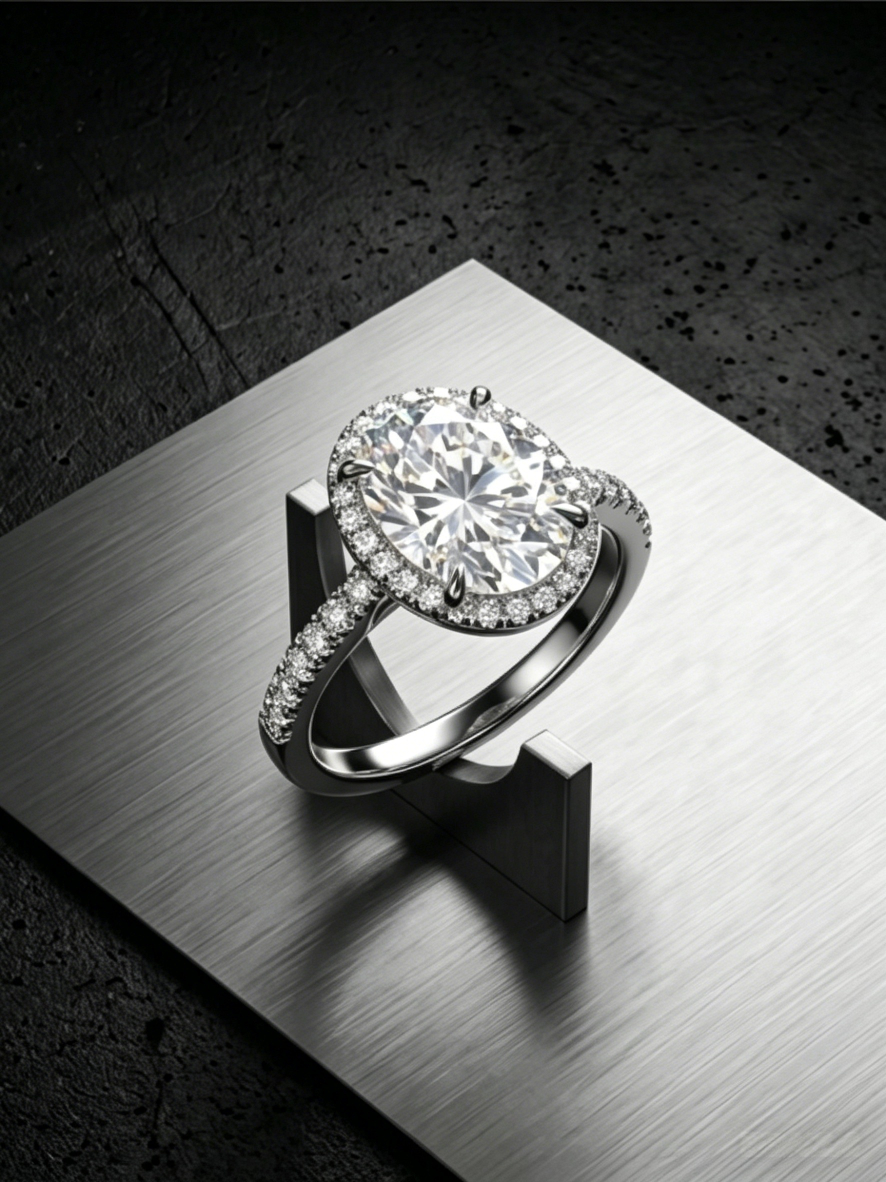 MSR.349 Majestic 3 Carat Oval Ring | 8x10mm Moissanite with Micropavé Halo | TARA AYARH LUNE