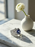 MSR.297 series | Geometric Trillion Blue & Green Moissanite Ring | Dual-Layer Pavé Masterpiece