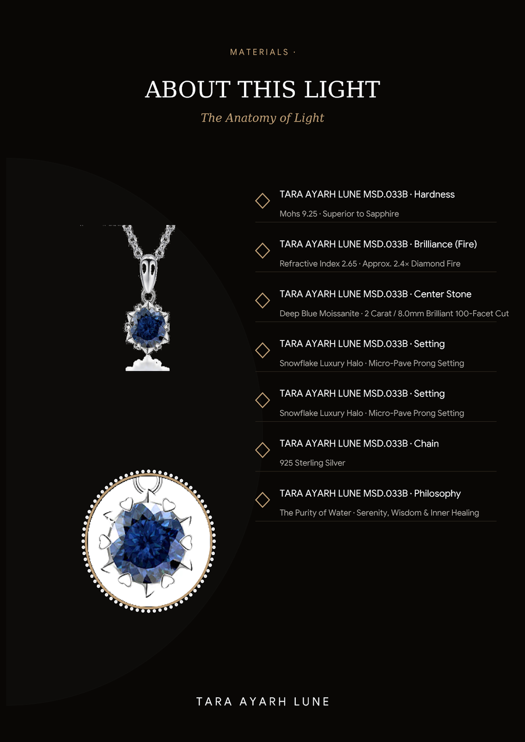 MSD.033B Luxury Blue Moissanite Snowflake Pendant Necklace | 2 Carat 100-Facet Radiant Cut