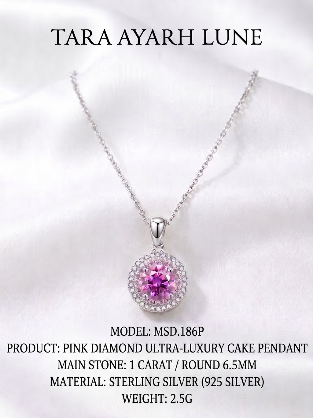 MSD.186P | "Luxury Cake" 1-Carat Pink Moissanite Double Halo Necklace