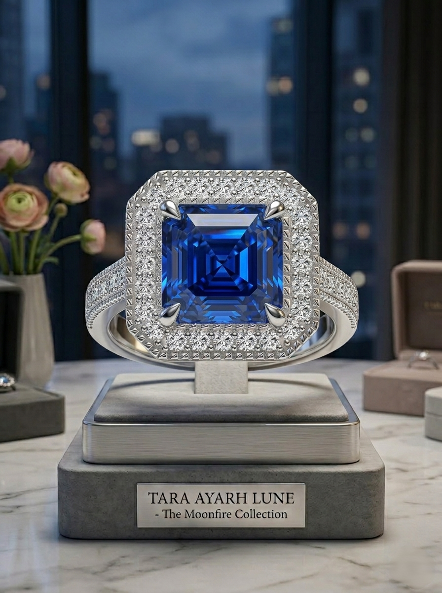 MSR.427 The "Grand Horizon" Asscher-Cut Statement Ring — 3ct Moissanite in Verdant Green, Azure Blue, or Classic Ice
