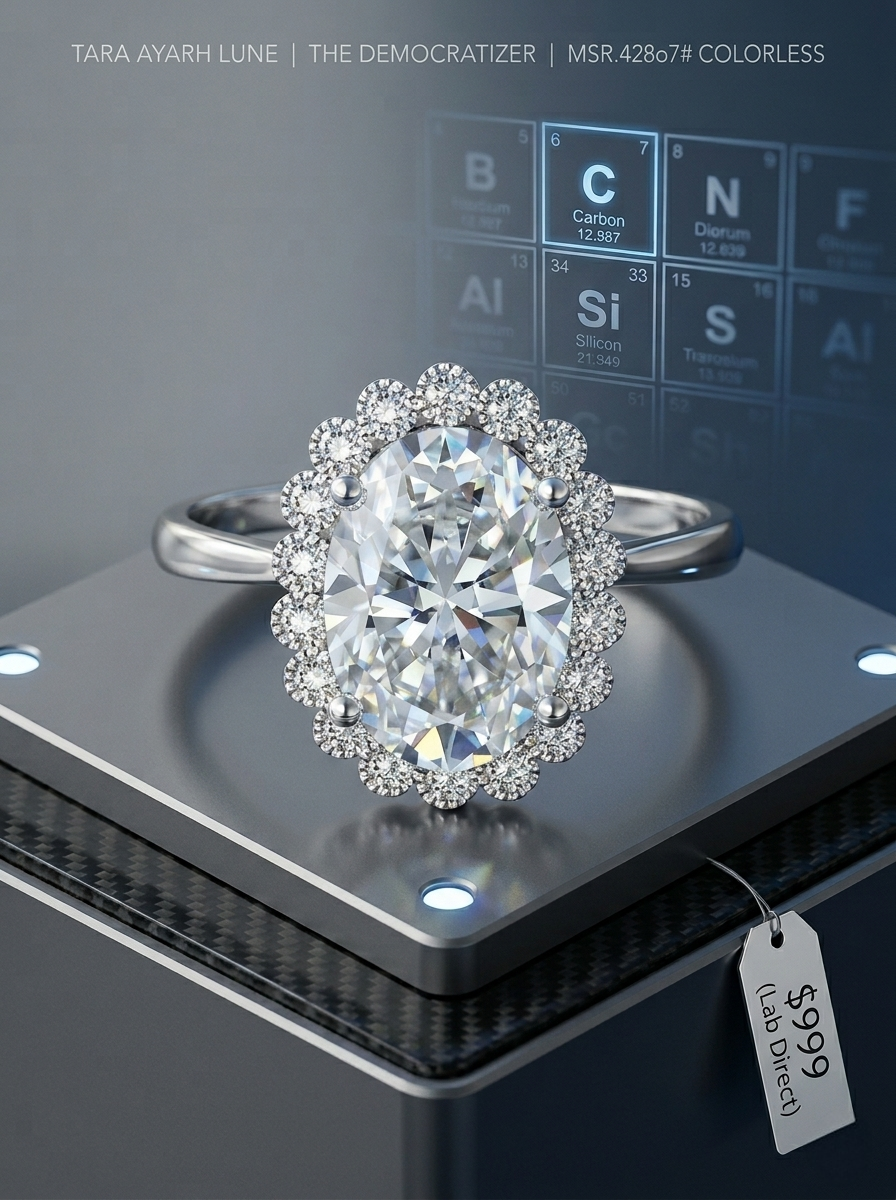 MSR.428 The "Solaris Oval" Statement Ring | 6ct Oval-Cut Moissanite Starburst Halo - High-Voltage Brilliance Trio