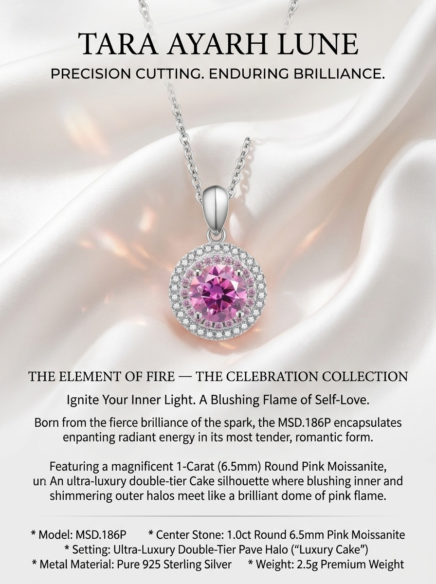 MSD.186P | "Luxury Cake" 1-Carat Pink Moissanite Double Halo Necklace