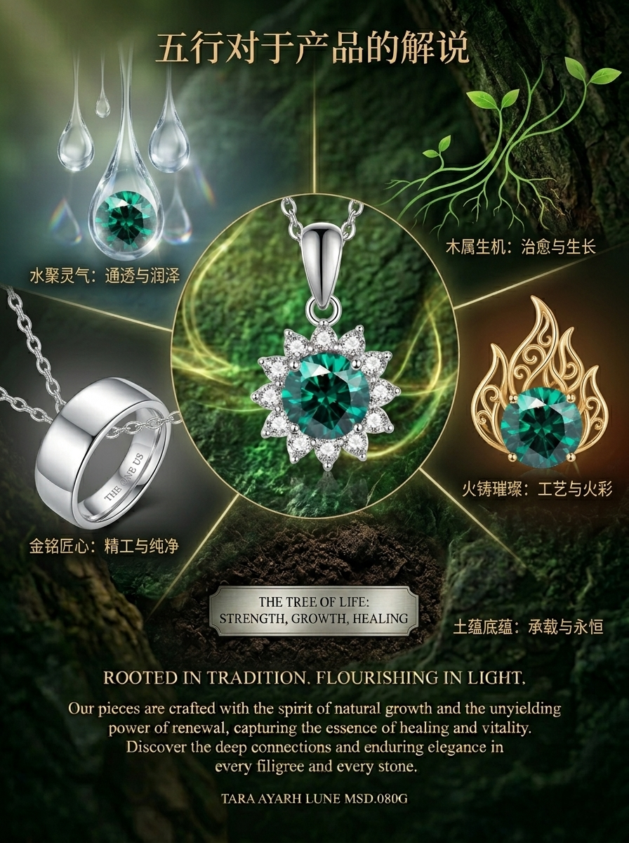 TARA AYARH LUNE MSD.080G Forest Green Moissanite Necklace | Wood Element