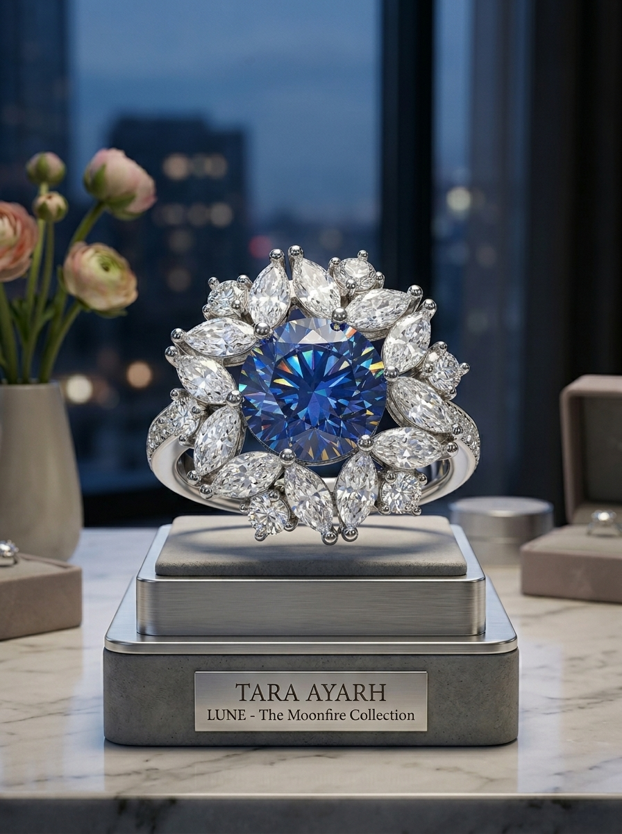 MSR.379 Series | 9mm Century-Cut Moissanite Bloom Ring | Azure, Emerald & Canary