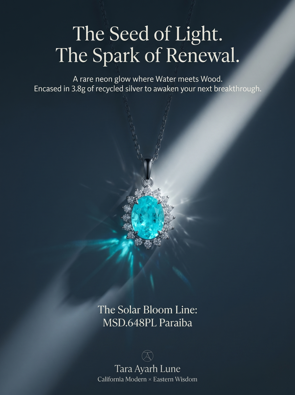 (MSD.648PL)The Solar Bloom 2-Carat Oval Paraiba-Color Moissanite Pendant Necklace