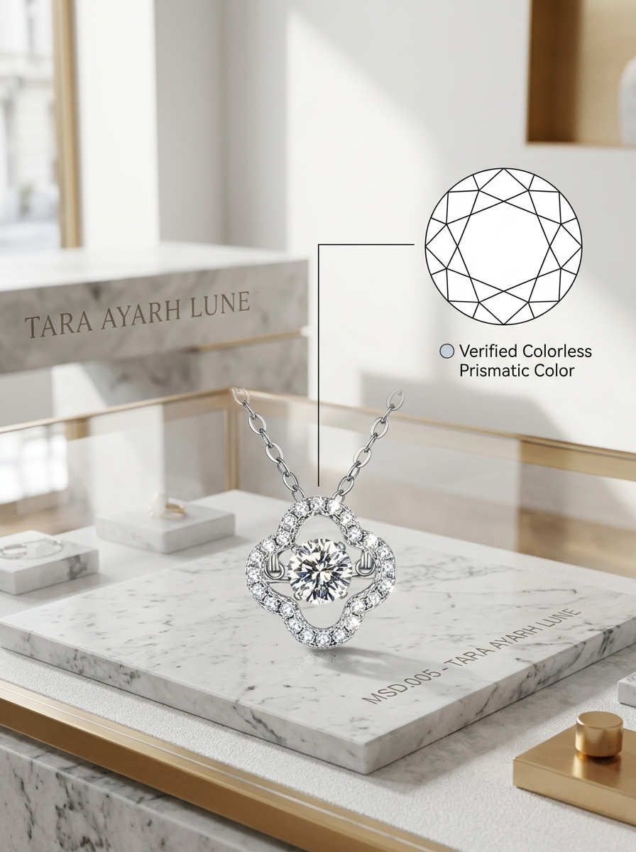 MSD.159|The "Eternal Motion" Dancing Clover Pendant | 0.5ct Round Moissanite in Kinetic Pavé Petal Setting