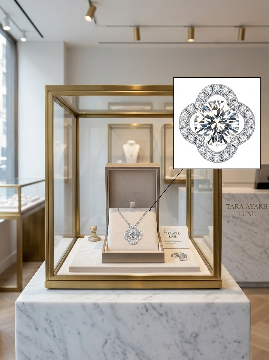MSD.159|The "Eternal Motion" Dancing Clover Pendant | 0.5ct Round Moissanite in Kinetic Pavé Petal Setting