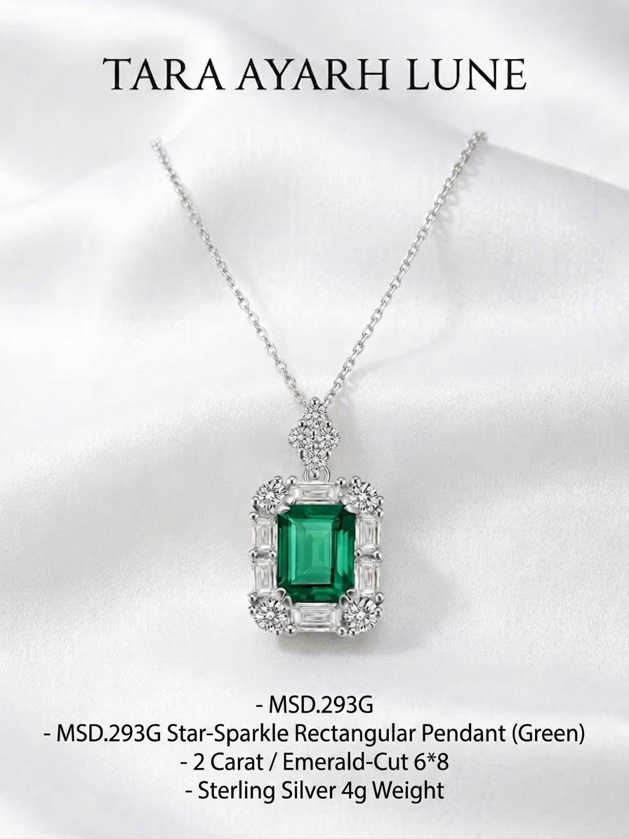 MSD.293B | "Midnight Ocean" 2-Carat Emerald-Cut Royal Blue Moissanite Star-Flashing Pendant