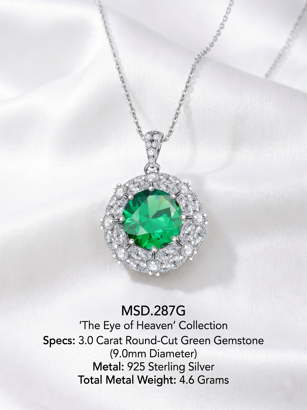 MSD.287G | "Sky Eye" 3-Carat Green Moissanite Vintage Openwork Halo Pendant