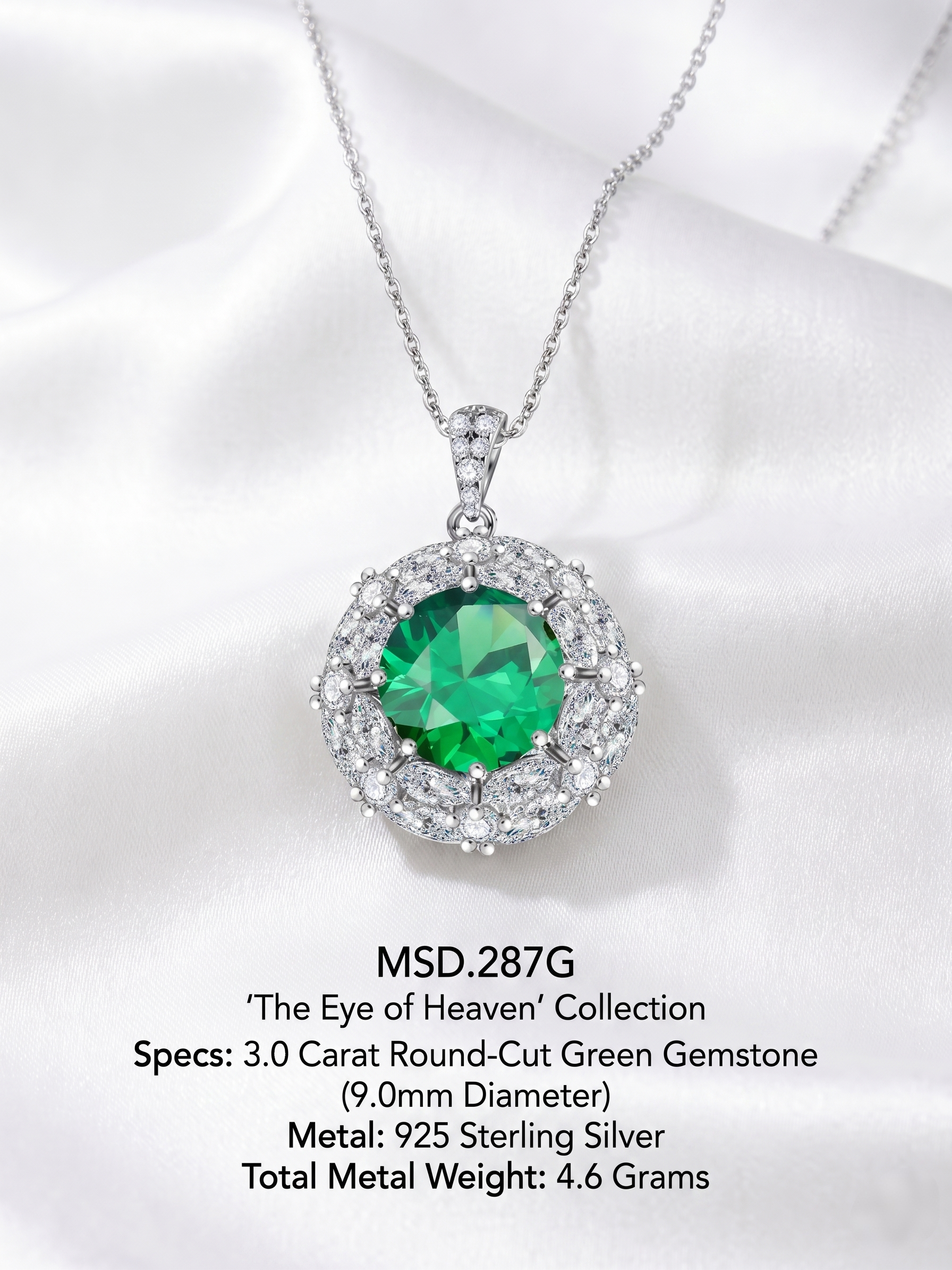 MSD.287G | "Sky Eye" 3-Carat Green Moissanite Vintage Openwork Halo Pendant