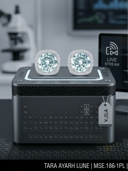 MSE.186-1PL TARA AYARH LUNE | 2.0ctw Radiant Halo Moissanite Stud Earrings in Genuine S925 Sterling Silver | Brilliant Round Cut with Cushion Halo