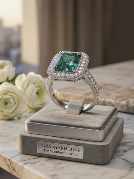 MSR.427 The "Grand Horizon" Asscher-Cut Statement Ring — 3ct Moissanite in Verdant Green, Azure Blue, or Classic Ice