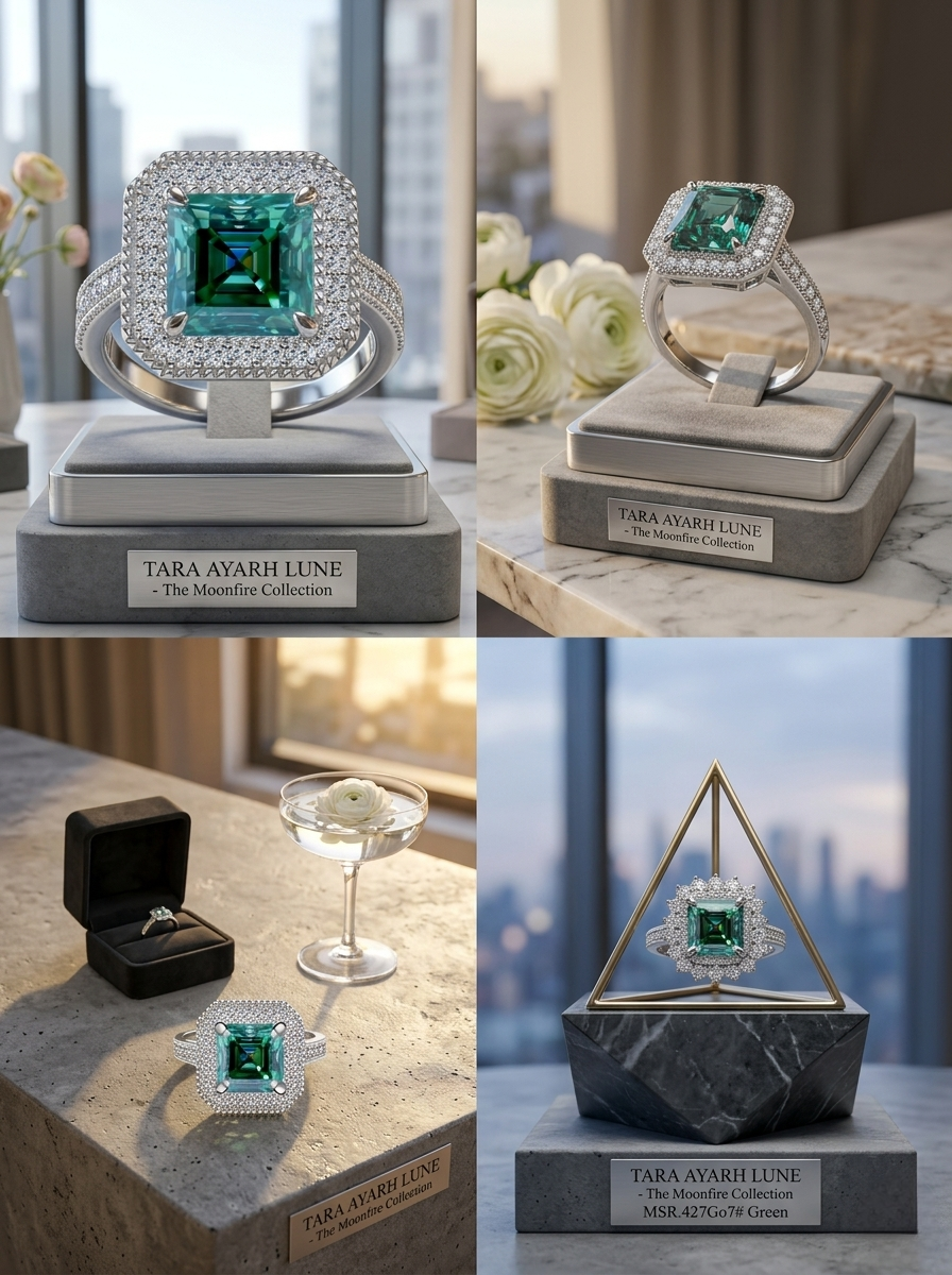 MSR.427 The "Grand Horizon" Asscher-Cut Statement Ring — 3ct Moissanite in Verdant Green, Azure Blue, or Classic Ice