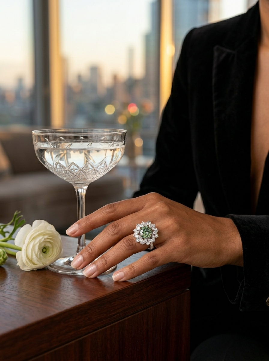 MSR.379 Series | 9mm Century-Cut Moissanite Bloom Ring | Azure, Emerald & Canary