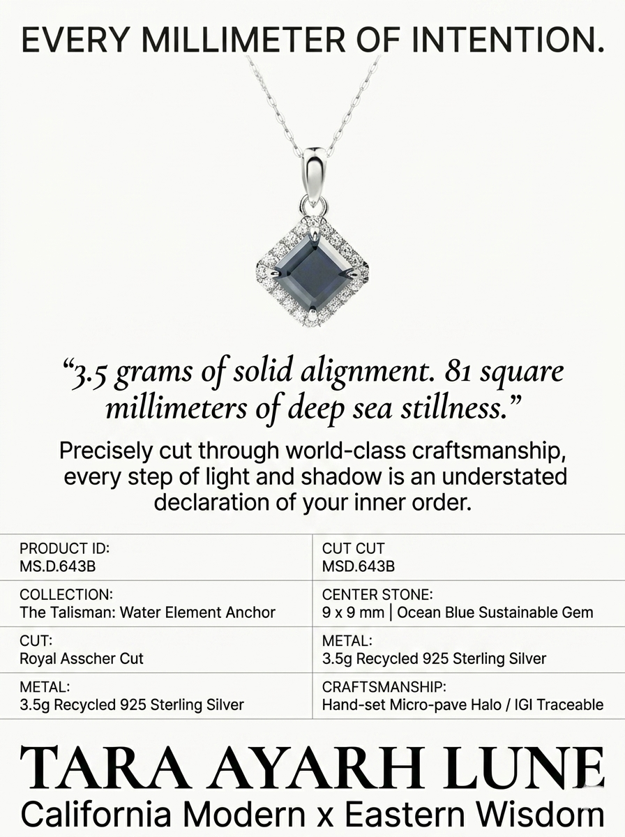MSD.643B Blue Moissanite Asscher Cut Pendant Necklace