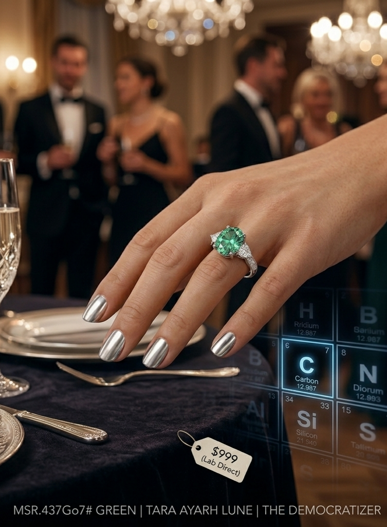 MSR.437Go7#The "Infinite Trinity" Statement Ring | 5ct Oval-Cut Green Moissanite with Pear Accents - Premier Lab Luxury Edition