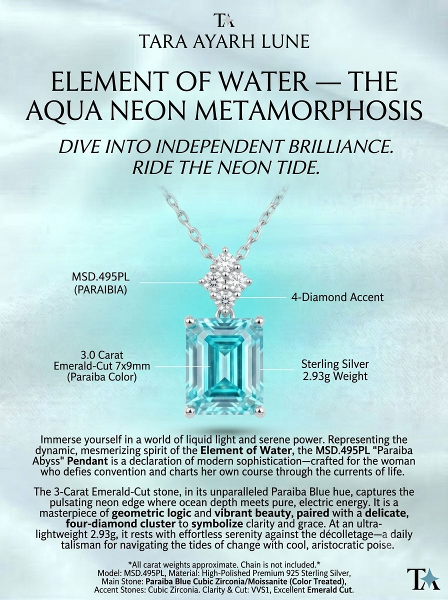MSD.495PL | "Paraiba Abyss" 3-Carat Emerald-Cut Electric Blue Moissanite Geometric Pendant Necklace
