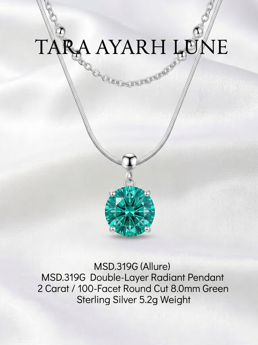 MSD.319G | "Allure" 2-Carat 100-Facet Round-Cut Green Moissanite Double-Layer Pendant Necklace