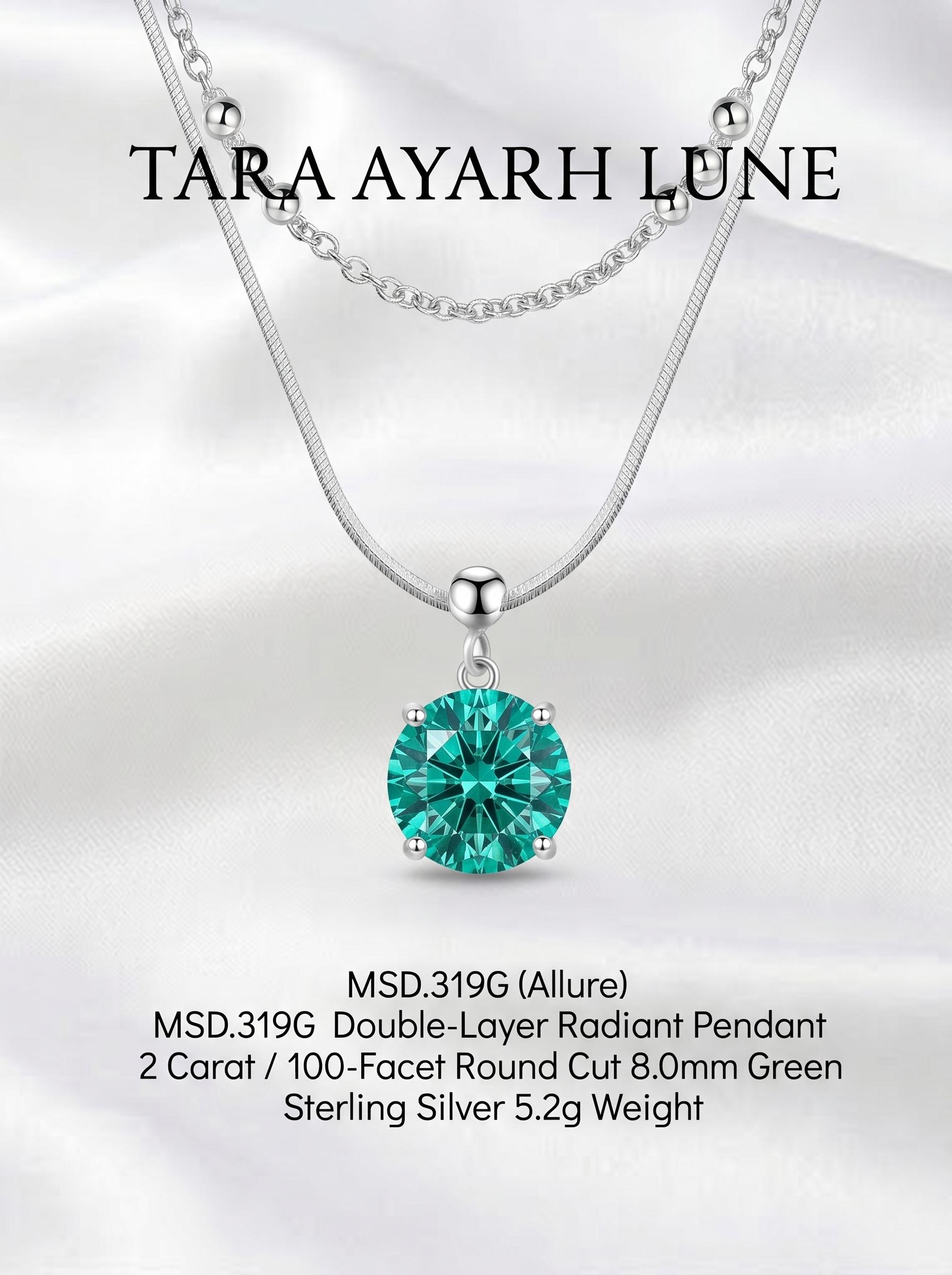 MSD.319G | "Allure" 2-Carat 100-Facet Round-Cut Green Moissanite Double-Layer Pendant Necklace