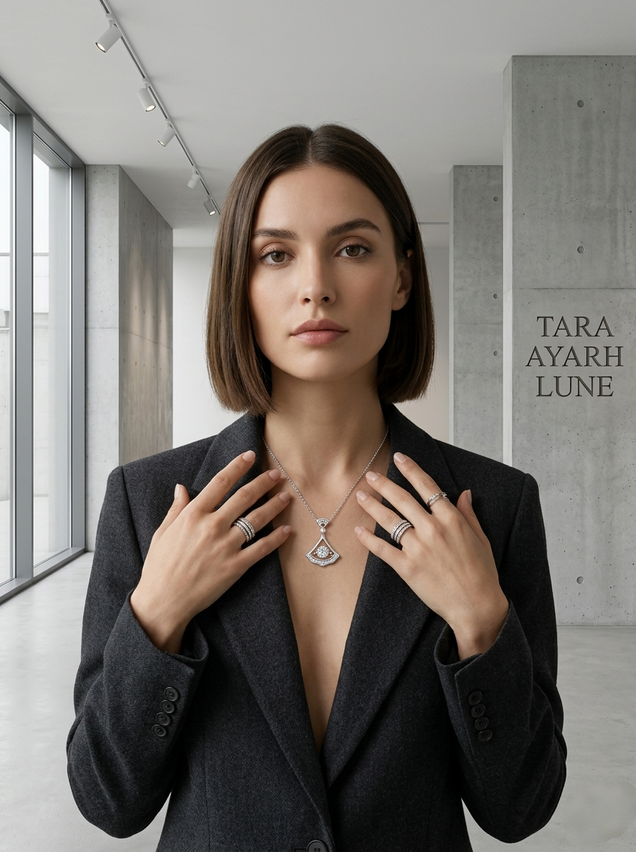 MSD.066|The "Gala Muse" Fan Pendant | 0.3ct Brilliant Round Moissanite in Art-Deco Pavé Arch