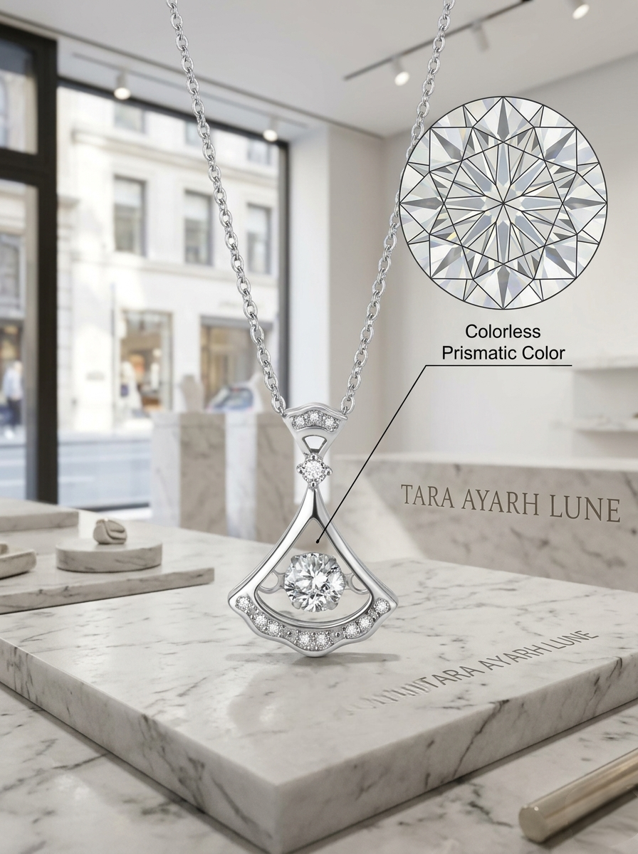 MSD.066|The "Gala Muse" Fan Pendant | 0.3ct Brilliant Round Moissanite in Art-Deco Pavé Arch