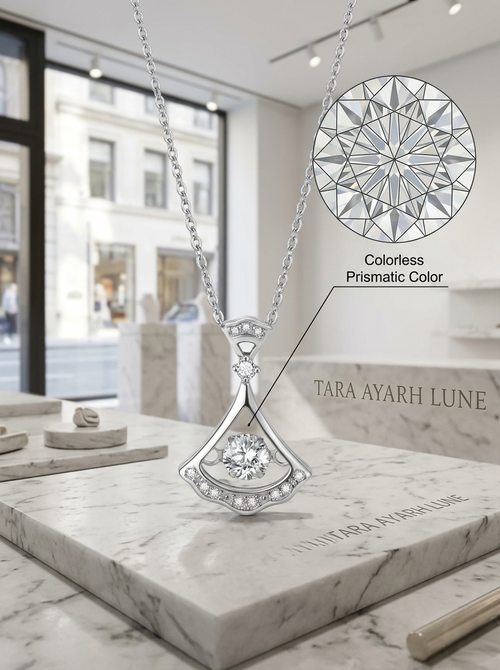 MSD.066|The "Gala Muse" Fan Pendant | 0.3ct Brilliant Round Moissanite in Art-Deco Pavé Arch