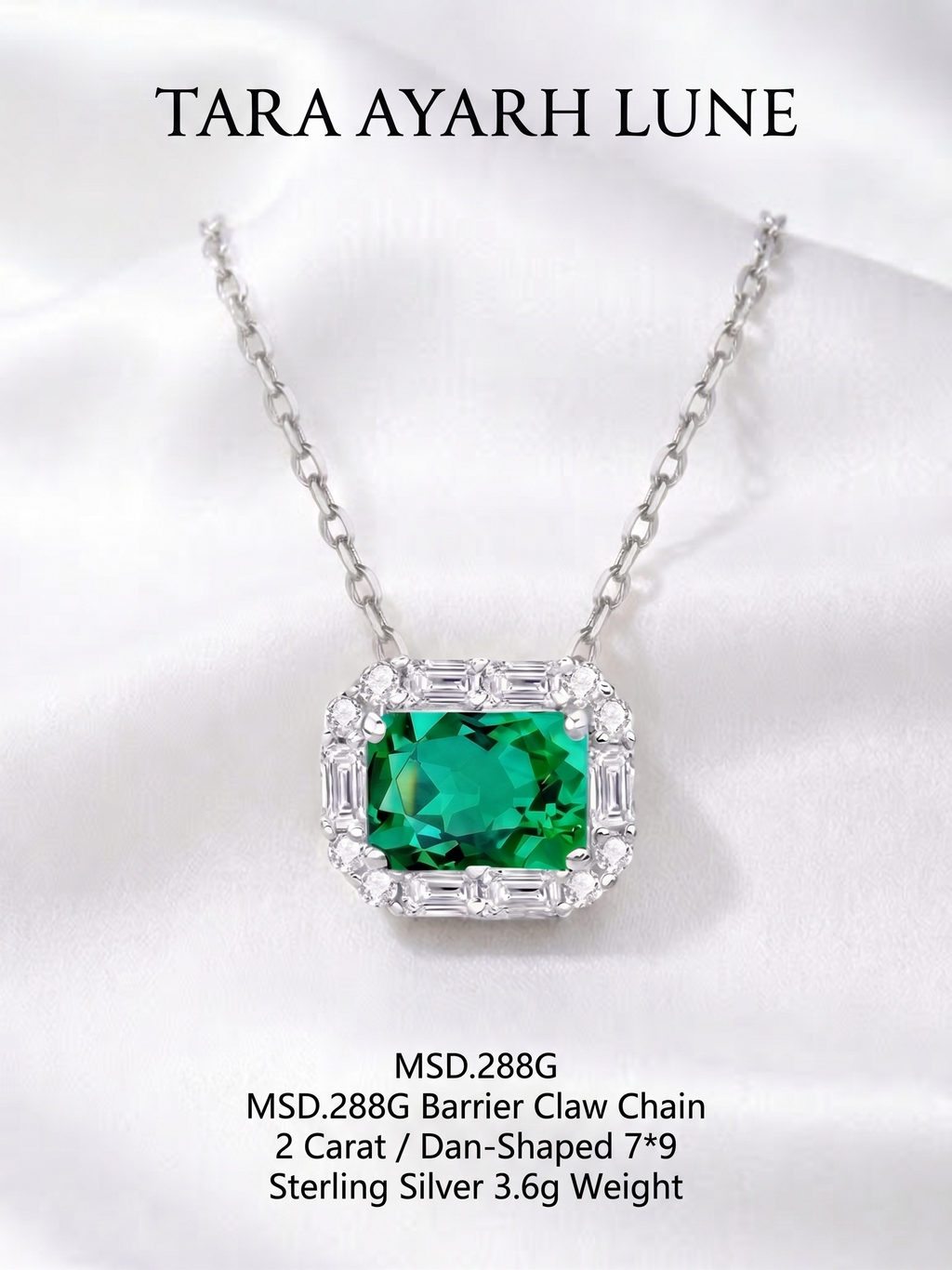 MSD.288G | "Verdant Gate" Emerald-Cut Green Moissanite Art Deco Halo Pendant