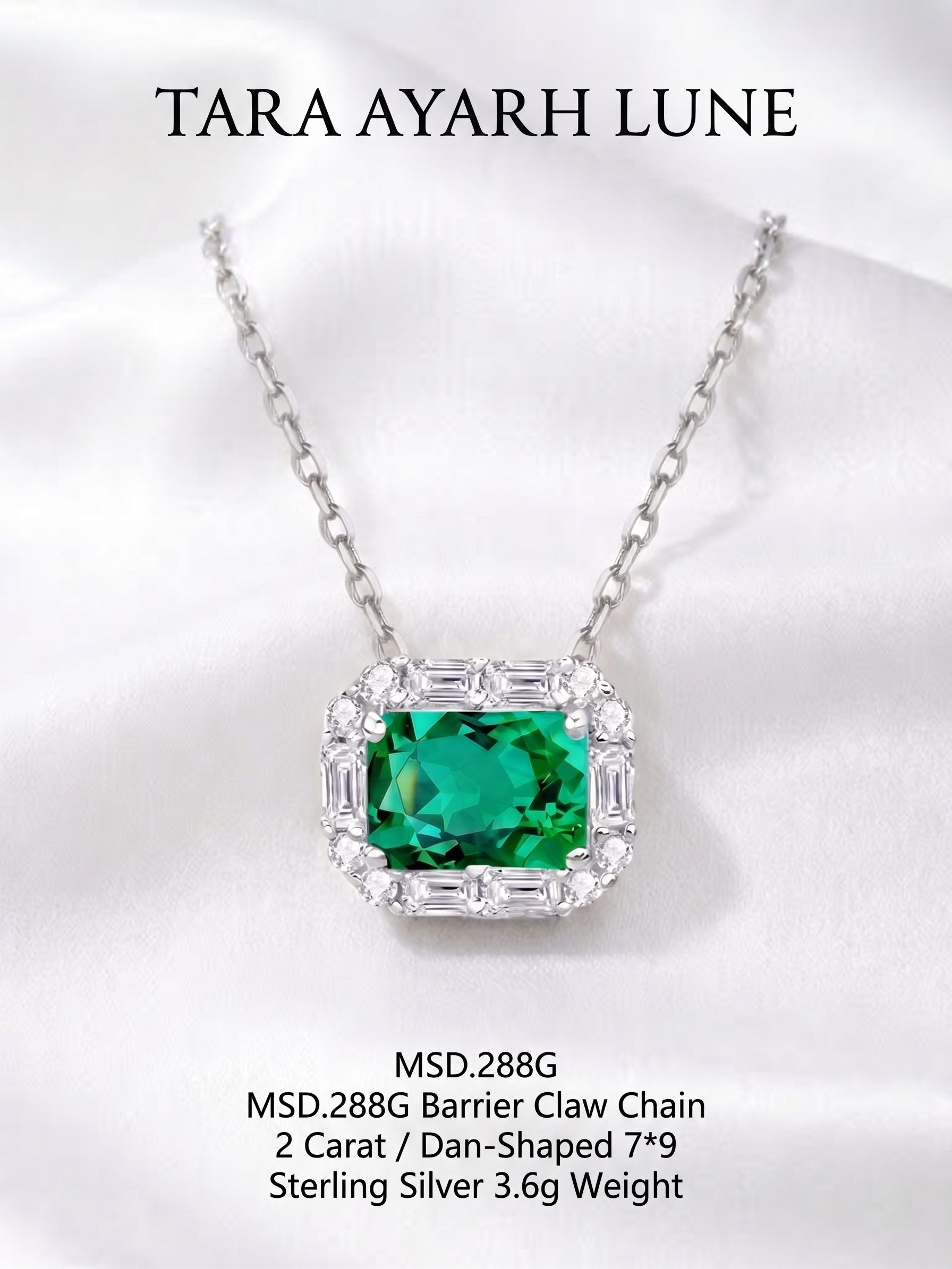 MSD.288G | "Verdant Gate" Emerald-Cut Green Moissanite Art Deco Halo Pendant