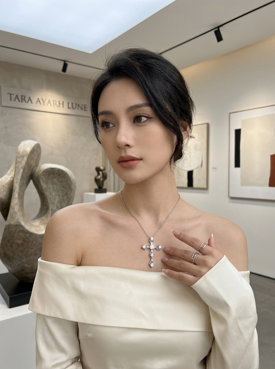 MSD.015 | The "Celestial Cross" Pendant: Multi-Point Lab-Grown Moissanite in a Structural Lattice Setting