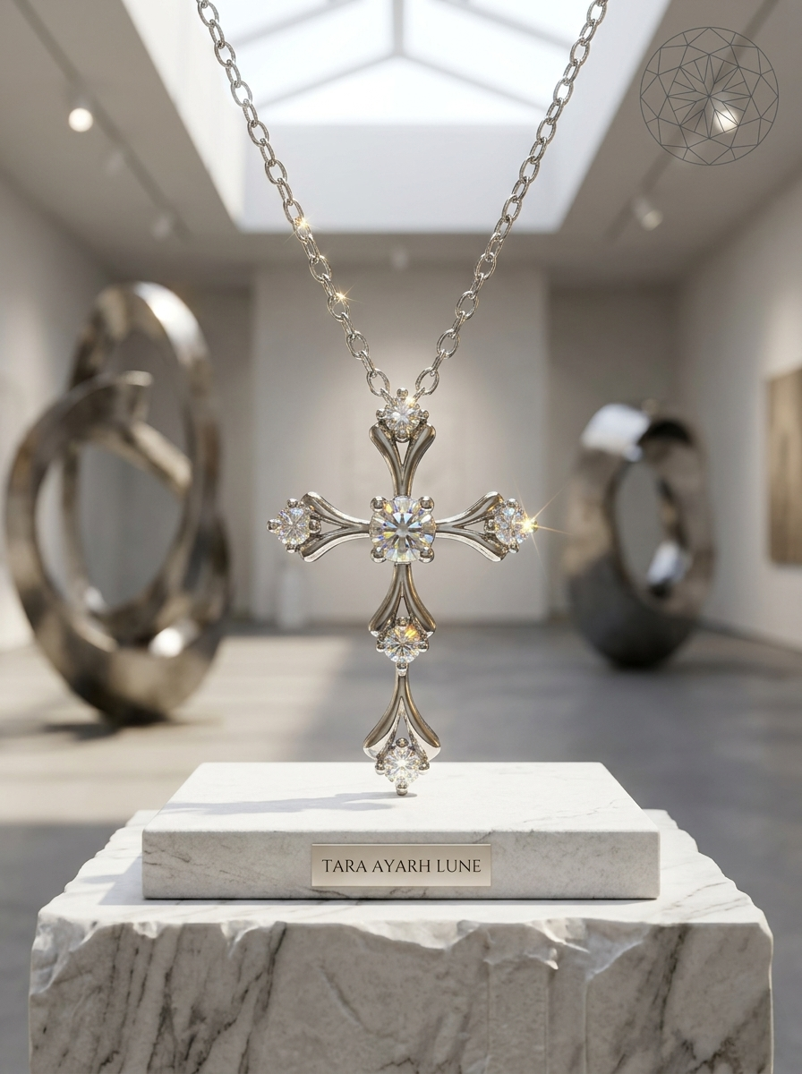 MSD.015 | The "Celestial Cross" Pendant: Multi-Point Lab-Grown Moissanite in a Structural Lattice Setting