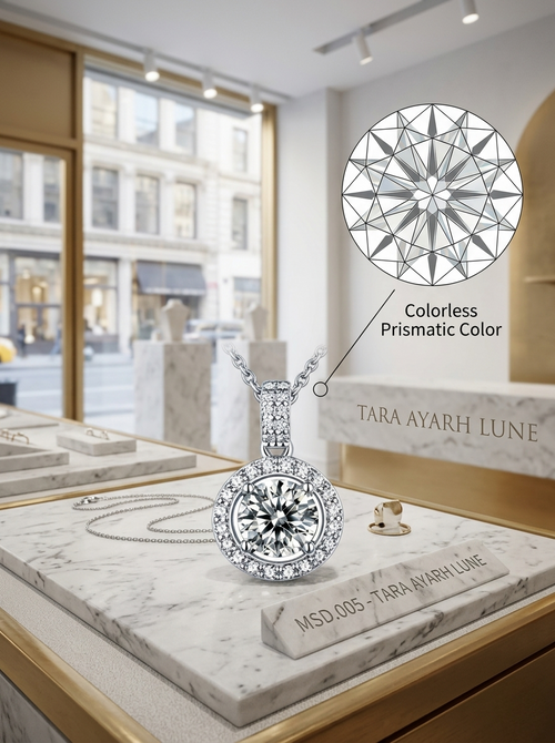 MSD.050|The "Galactic Halo" Grande Pendant | 3.0ct Brilliant Round-Cut Moissanite in Diamond-Encrusted Setting