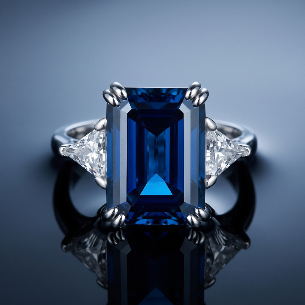 The Sovereign Pillar 10ct Emerald-Cut Moissanite Statement Ring (MSR.439 Series)